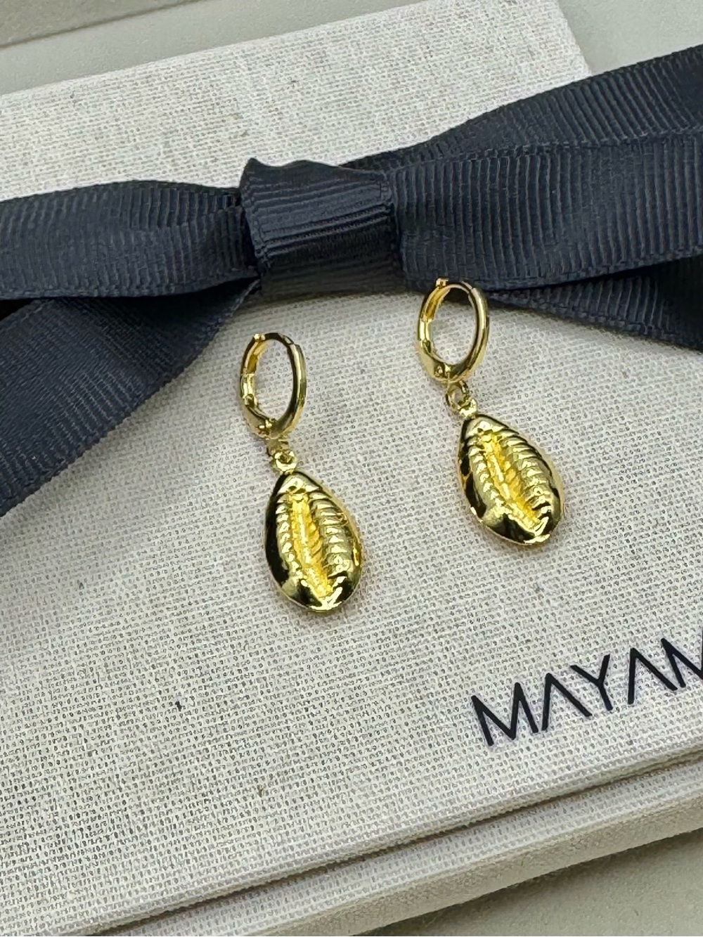 NEW Mayamar Bali Huggies Shell Earrings 24K Gold Plated - Picture 2 of 4